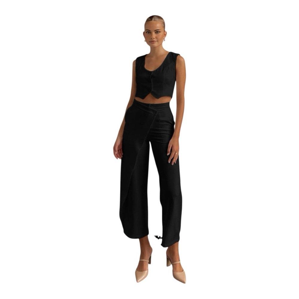 Commense Black Cropped Wide-Leg Pants